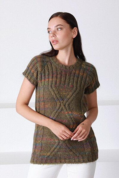 Ferraro Women's Khaki Round Neck Wool Knitwear Sweater