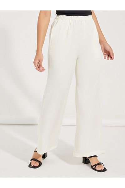 Styli Solid Elastic Waistband Wide Leg Pants