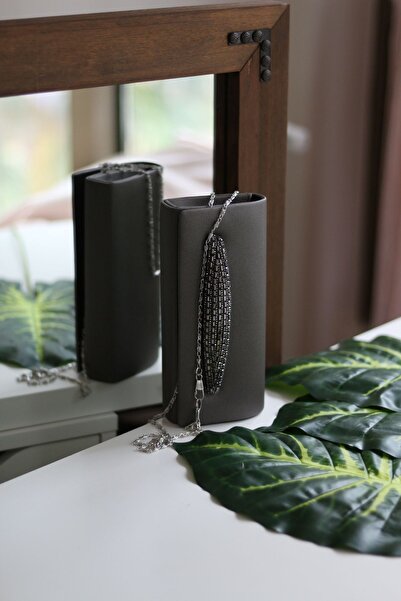 Moom Bag Geantă de seară de damă, antracit, cu detaliu de susținere a pietrei