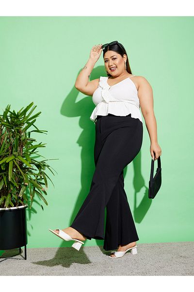 Sassafras By Styli Plus Mid Rise Pleated Flared Pants