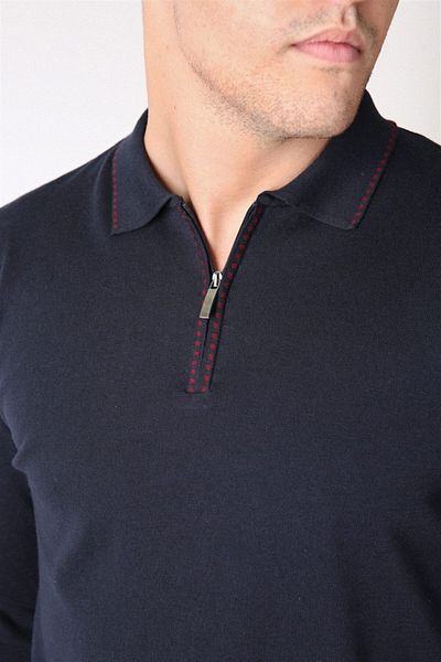 Ferraro Ανδρικό πουλόβερ Navy Blue Polo με φερμουάρ 100% βαμβάκι