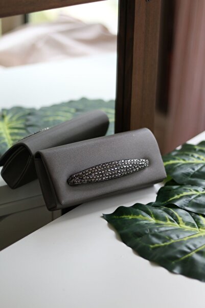 Moom Bag Geantă de seară de damă, antracit, cu detaliu de susținere a pietrei