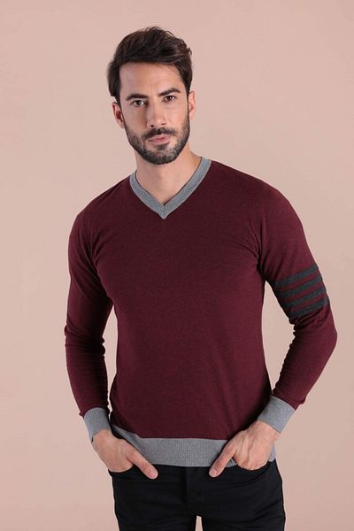 Ferraro Pulover din bumbac și mătase pentru bărbați, roșu Claret