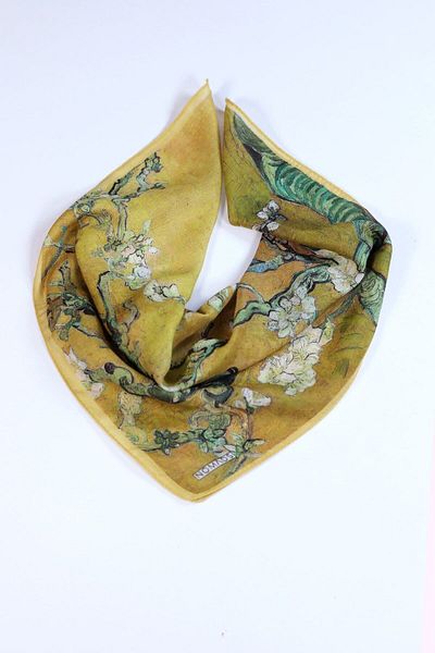 Nomads Felt Gold Scarf Bandana| 55x55 cm| Van Gogh Almond Tree
