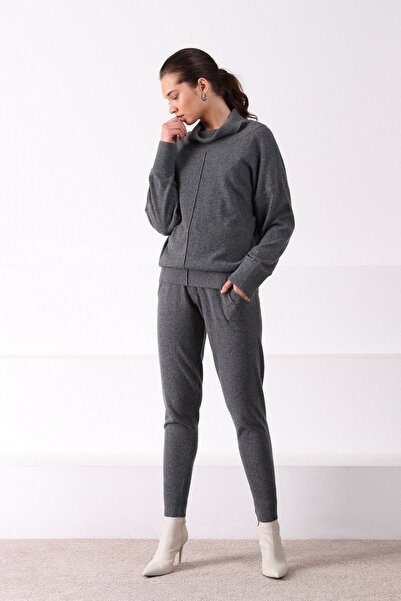 Ferraro Women's Anthracite Degaje Collar Cashmere Knitwear Sweater