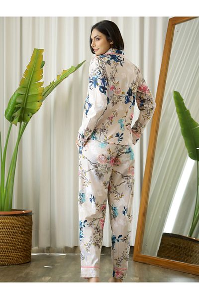 Sanskrutihomes By Styli Floral Print Cotton Shirt & Pyjama Set