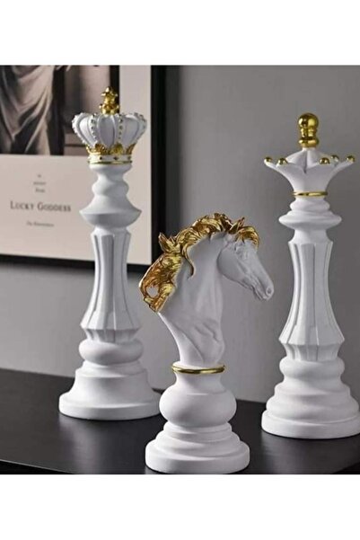 stone powder decorative 3'lü Set Dekoratif Satranç Biblo Takımı, Satranç Heyk...