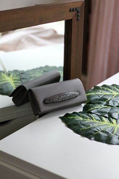 Moom Bag Geantă de seară de damă, antracit, cu detaliu de susținere a pietrei