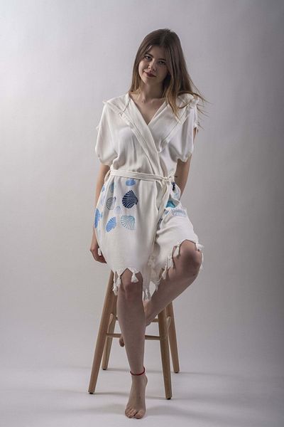 REİNA TEKS Seashell Patterned Hooded Pareo - Belted Beachwear, 1 Piece