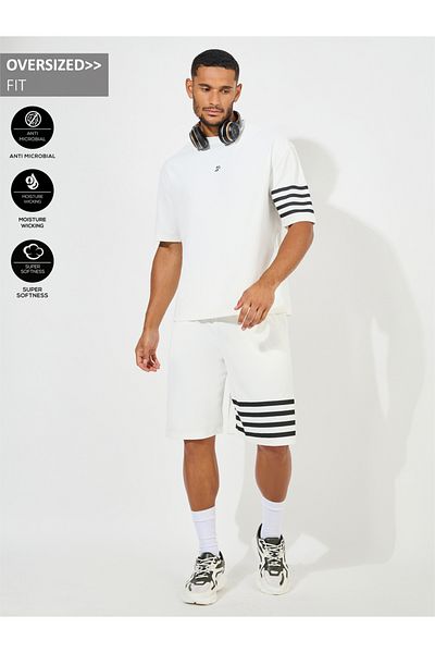 Styli Oversized Stretch Pique Knit T-Shirt & Striped Shorts Set
