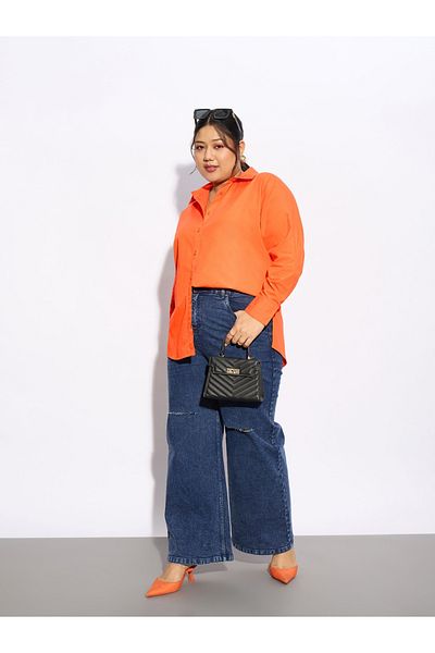 Sassafras By Styli Plus Solid Poplin Shirt with Full Button Closure