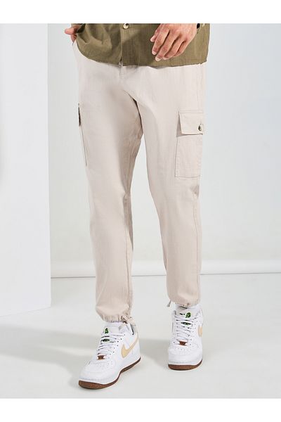 Styli Cotton Slub Cargo Pocket Relaxed Fit Trousers