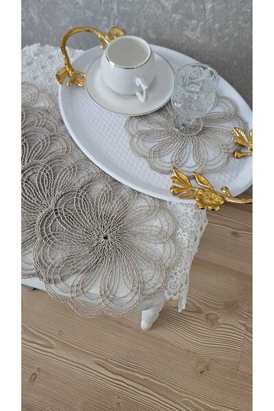 ZESA HOME 6-Piece Stylish Brown Color Guipure Tulle Napkins