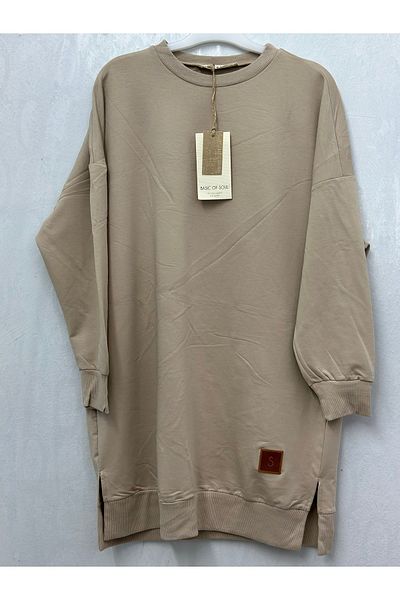 Soul Women's Crew Neck 2 Thread Above Knee Medium Size Dark Beige Tunic 30644