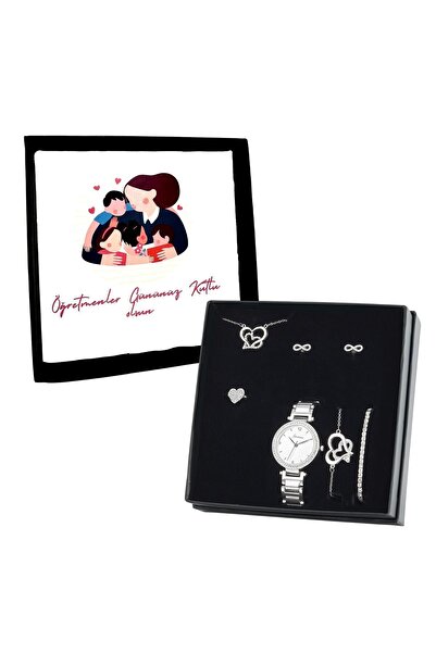 Forentina Gümüş Kaplama Çift Kalp Kolye Küpe Bileklik Yüzük Saat Öğretmenler ...