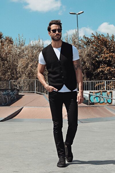 Ferraro Black Patterned 100% Cotton Knitwear Vest