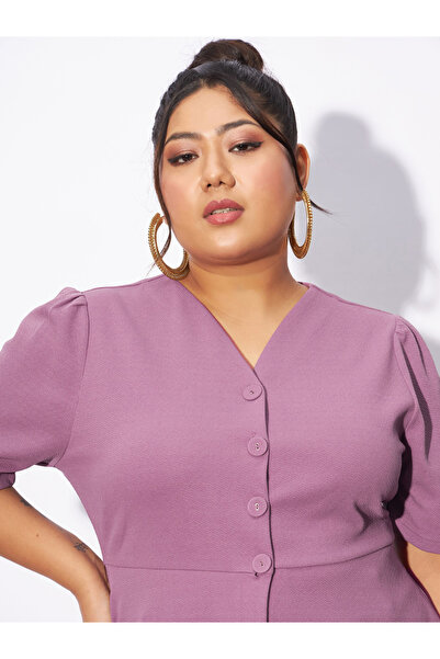 Sassafras By Styli Plus Front Button V Neck Top & Pants Co-Ords