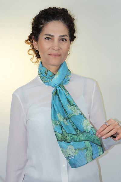 Nomads Felt Scarf-shawl 35x165 Cm| Turquoise Van Gogh Almond Tree