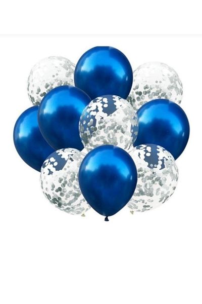 BalonEvi Navy Blue Balloon - Silver Confetti Design