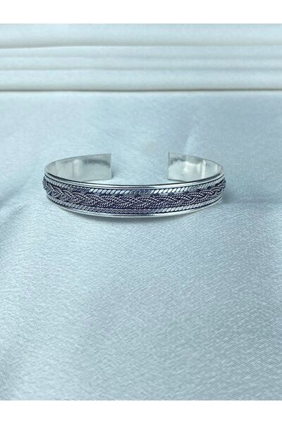 BEY SİLVER 925 Ayar Gümüş Kalın Örgü Model Kelepçe Bilezik