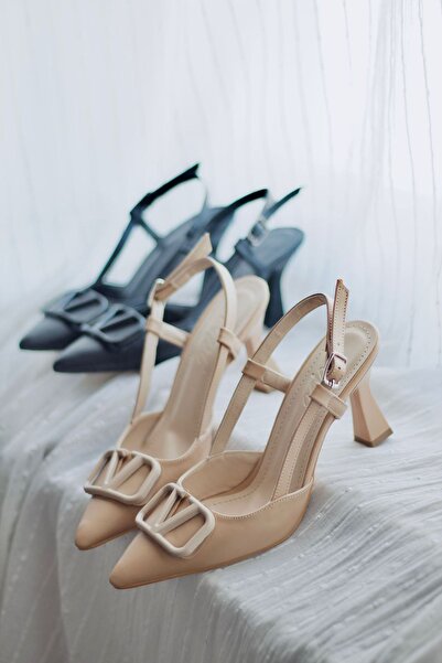 Rainon Store Y3033 Nude Leather Buckle Women's Heeled Shoes