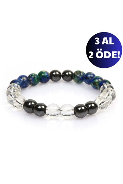 Mystic Energy Natural Stone Stress Talisman Bracelet - Certified (Azurit, Hematit, Crystal Quartz)