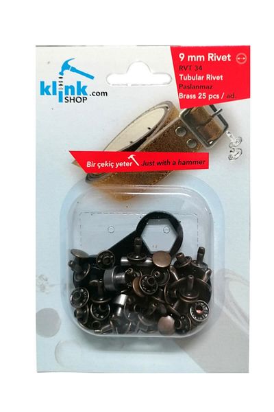 Klinkshop شبك أصفر عتيق مقاس 9 مم - مقاس 34 مرفقات تطبيق مطرقة و25 قطعة طقم Trok - نحاس مقاوم للصدأ