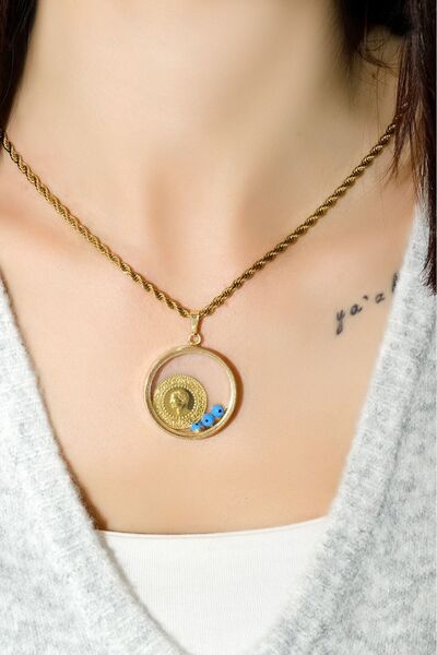 aytekgold Halat zincirli Çeyrekli cam çerçeveli kolye