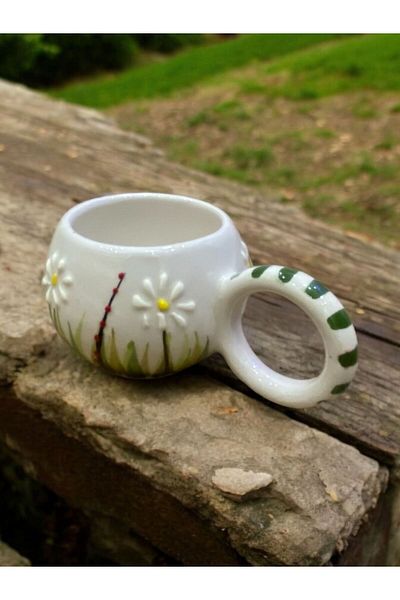 SeraCEY Grass Patterned Handmade Embossed Ceramic Bubble Mug
