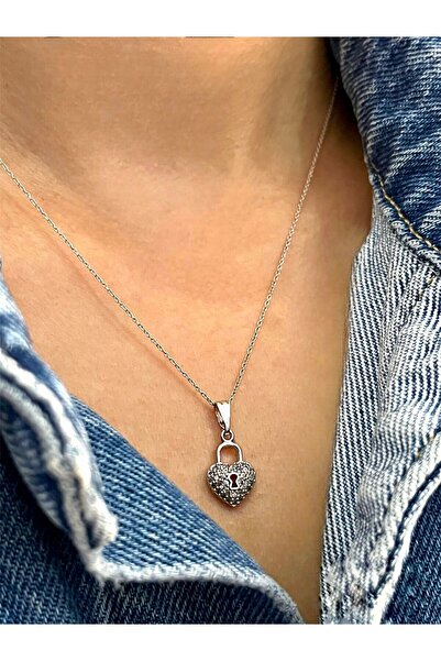 Jewelyf Minimal Kalp Anahtar Kilit Zirkon Taşlı Kolye