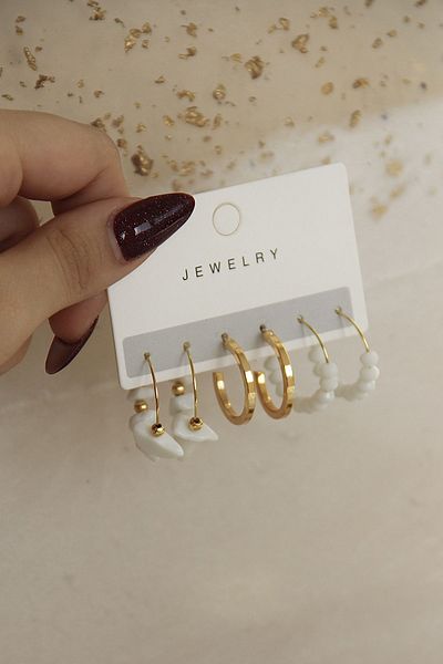takıtarzım Moonstone 3-piece hoop earring set