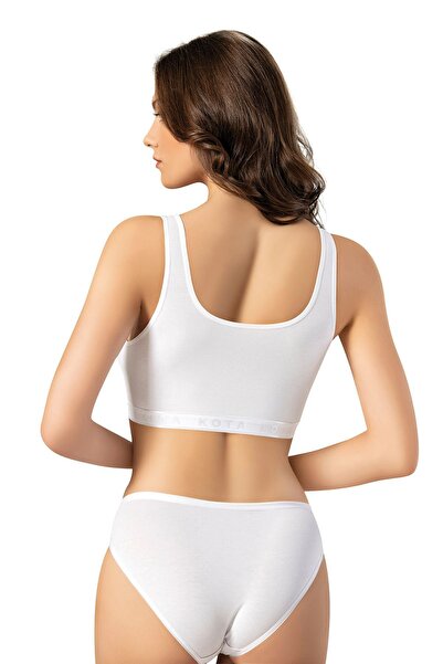 LEYNA BUTİK 3-Piece White Half Tank with Pads, Cotton and Lycra (M=70-75, L=80-85, XL=90-95, 2XL=100-105)