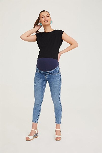 VAVIEN Açık Mavi Hamile Skinny Jean Denim Pantolon 1072