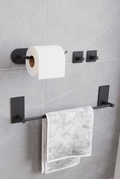 Zift Unique Paslanmaz Çelik Mat Siyah BANYO Aksesuar Takım-Havluluk-Tuvalet K...
