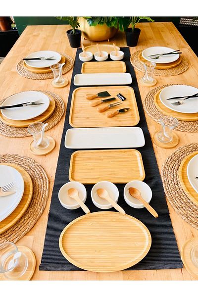 CASA DE BELLA White Porcelain Bamboo - 97 Pieces Breakfast Set for 12 Persons
