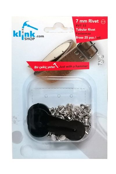 Klinkshop 7 Mm Nickel Color Rivet - Number 33 Hammer Application Apparatus and 25 Pieces Trok Kit - Stainless Brass
