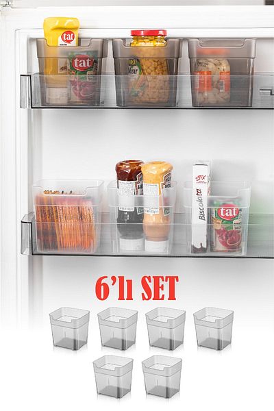 Vienev 6-Piece Anthracite Fridge Organizer Box