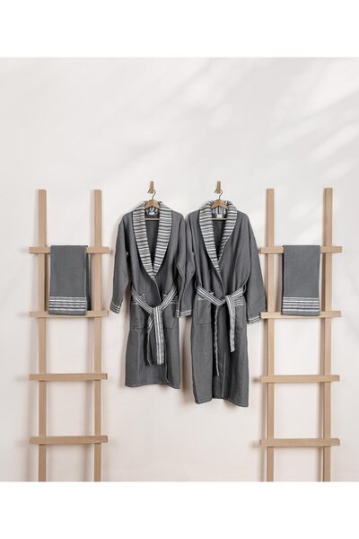 Koza Home طقم ليميرا قطن أنثراسايت 4 قطع - 2 رداء حمام و2 منشفة مهر (50x90) -...