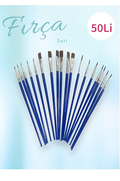 kendinyaphobi 50 Li Fırça Seti Akrilik Yağlı Boya Yassı - Ince Kısa -ince Uzun Uçlu Fırça