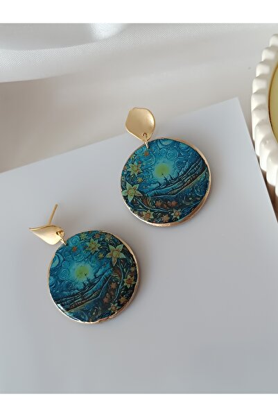 La fee aksesuar Parlak-yıldızlı Gece Vincent Van Gogh El Yapımı Polimer Kil Küpe