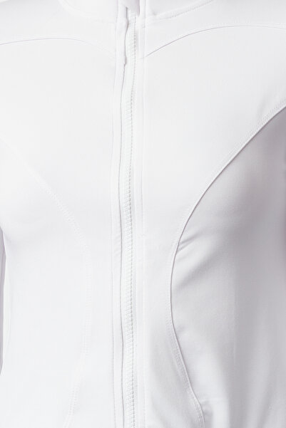 Trendyol Collection Λευκό σώμα με φερμουάρ Πλεκτό αθλητικό μπουφάν/φούτερ TWOAW23BZ00592