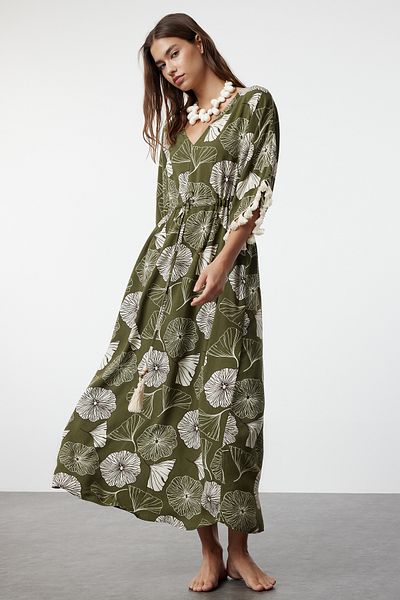 Trendyol Collection Maxi Length Floral Print Tasseled Beach Dress - TBESS24EL00163