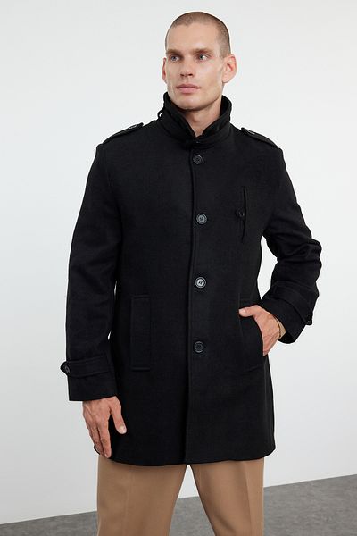 Trendyol Collection Herren Wintermantel aus Wollmischung Stamp - Schwarz Regular Fit TMNAW25KB00002