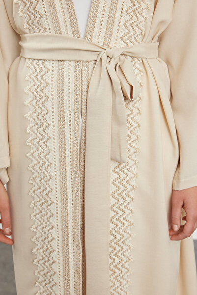Trendyol Modest Beige Embroidered Linen Woven - Cap, Ferace and Abaya TCTAW25KF00002