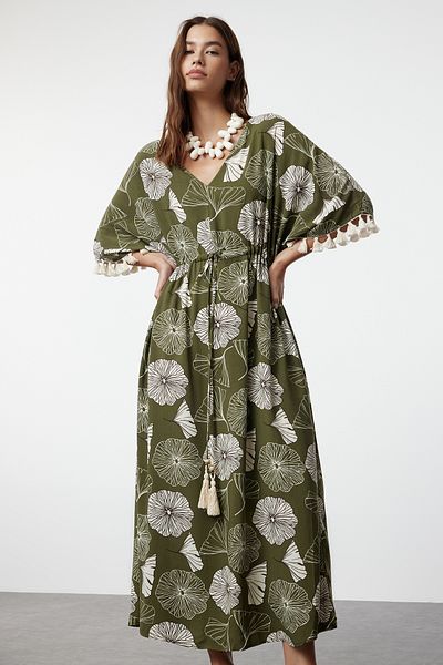 Trendyol Collection Maxi Length Floral Print Tasseled Beach Dress - TBESS24EL00163