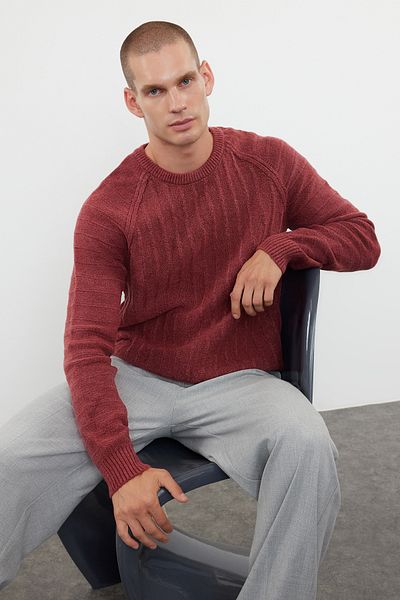 Trendyol Collection Pulover din tricotaje texturate trandafiri uscate - decolteu turn TMNAW25KZ00034