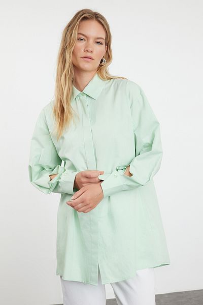 Trendyol Modest Košile ze 100% bavlny a máty - TCTSS24TG00077