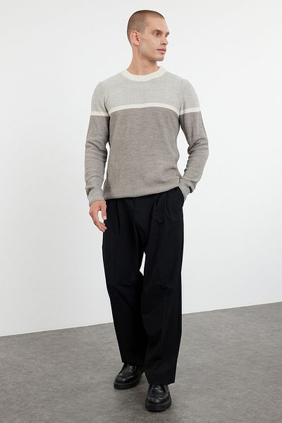 Trendyol Collection Gray Slim Slim Fit Crew Neck Color Block Knitwear Sweater Tmnaw25Kz00018
