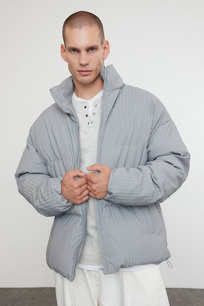 Trendyol Collection Stand Collar Grey Puffer Jacket Oversize Winter - TMNAW25MO00019