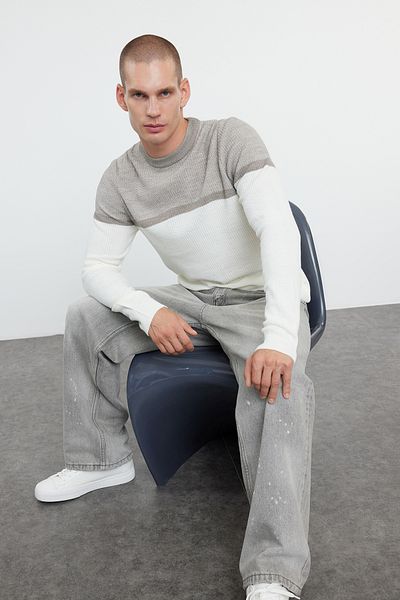 Trendyol Collection Πλεκτό πουλόβερ Color Block Slim Fit Crew Neck - TMNAW25KZ00018